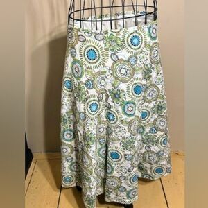 size 12 petite  l long maxi dress womens skirt white bue green boho print large